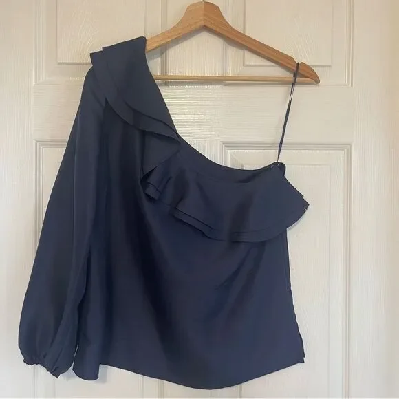 J.Crew One Shoulder Ruffle Blouse Sz 8 Gently Loved - Picture 4 of 8